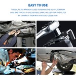 Topika Universal Adjustable Oil Filter Wrench Tool 6.3-11.4cm, 3-Jaw Design