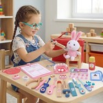 Topika Wooden Kids Doctor Kit and Dentist Play Set with Red Cloth Bag