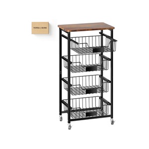 TopikaHome- 4-Tier Kitchen Fruit Basket Cart with Pull-Out Storage Bins