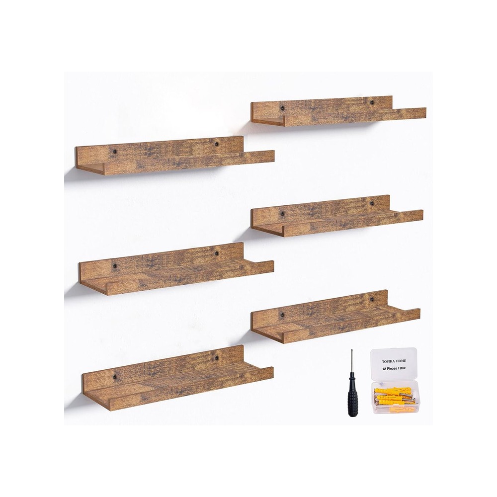 Topika - Wall Shelves Floating Shelf Set, 6pcs Mounted Wood Storage Racks Topika - Wall Shelves Floating Shelf Set, 6pcs Mounted Wood Storage Racks