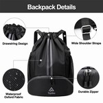 Topika - Sports Drawstring Backpack Gym Swim Bag with Shoe Section