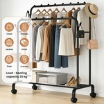 Topika Double Rod Clothes Rack with Wheels & Metal Shoe Storage Stand