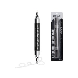 ZEYAR - Silver Liquid Chrome Metallic Marker, Double Tip (0.8mm & 2.5mm)