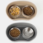 Topika Stainless Steel Double Bowls for Dogs & Cats, Non-Slip Tray