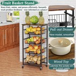 TopikaHome- 4-Tier Kitchen Fruit Basket Cart with Pull-Out Storage Bins