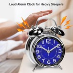 Topika Battery Powered Twin Bell Alarm Clock, Loud Ring Retro Metal Clock