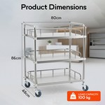 Topika - Storage Trolley On Wheels, 3-Tier Stainless Steel Utility Cart