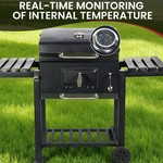 Topika Outdoor Charcoal Braai Grill & Dual Side Tables, Hooks, Thermometer