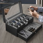 Topika Watch Gift Box For Men Leather Watch Case 12Slot Organizer With Lock