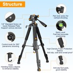 Topika-F-180T Black Camera Tripod, 1.8m Iron Tube, 3 Feet Stand, 18cm-180cm