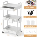 Topika - Rolling Storage Cart, Plastic Rolling Storage 3 Tier with Drawer