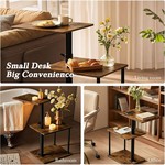 Topika -C Shaped End Table for Couch With 3 Tier Storage& 360 Swivel Top