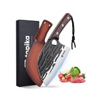 Topika Forged Chef Cleaver Knife, Damascus-Style Butcher Knife with Sheath