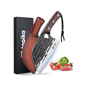 Topika Forged Chef Cleaver Knife, Damascus-Style Butcher Knife with Sheath