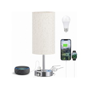 Topika - Linen Bedside Lamp With USB-C, USB-A And Outlet, Touch Control