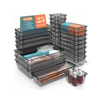 Topika - 25 Piece Drawer Organiser Trays, Clear Black Storage Bins