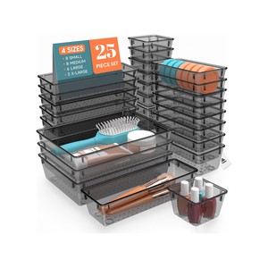 Topika - 25 Piece Drawer Organiser Trays, Clear Black Storage Bins