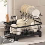 Topika - 1/2-Tier Dish Drying Rack, Drainboard & Drain Pipe, Utensil Holder