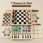 Topika 7-in-1 Wooden Chess Set, 30cm Travel Family Board Game Box for Home
