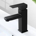 Square Short Basin Mixer With Hose Matte Black (Tall: 17.5cm)