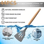 Topika - Silicone Kitchen Utensils Set 44-piece with Wooden Handles & Holder