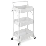 Topika Folding Mobile 3 Tier Metal Trolley, Rolling Storage Cart Home Decor