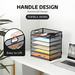 Topika 6 Tier Paper Rack File Sorter, Metal Mesh Desk Organiser with Handle