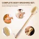 Topika Dry Body Brush Set with Long Handle &4 Detachable Heads(Soft & Hard)