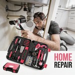 Topika Pink Household Tool Set 135-Piece with 3.6V Cordless Driver Drill