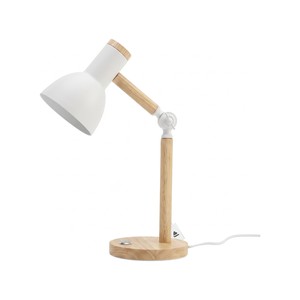 Topika - Wooden Desk Lamp, Screw Socket Table Lamp With Metal Shade