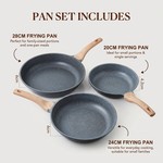 Topika - 3Pcs Nonstick Frying Pan Set, Non Stick Cookware Pans, 20/24/28CM