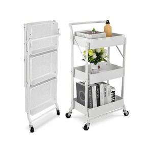 Topika Folding Mobile 3 Tier Metal Trolley, Rolling Storage Cart Home Decor