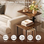 Topika -C Shaped End Table for Couch With 3 Tier Storage& 360 Swivel Top