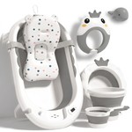 Topika 7pcs Foldable Baby Bathtub, Baby Bath Set with Cushion & Rinse Kit