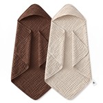 Topika 2 Pack Hooded Baby Bath Towels, Cotton Muslin Baby Towel Set