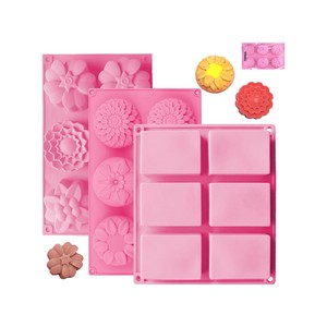 TopikaHome - Silicone Soap Molds, Rectangle Round Cake and Ice Molds Set of 3