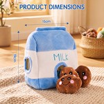 Topika Plush Milk Bag Hide and Seek Dog Toy Set with 3 Squeaky Biscuits