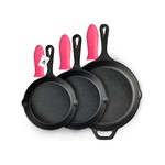 Topika Cast Iron Grill Pan Set 3 Piece with Silicone Handle Covers & Grip