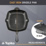 Topika Nonstick Cast Iron Grill Pan 28cm Square Cast Iron Steak Grill Pan