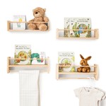 Topika 4 Piece Kids Nursery Floating Bookshelves With Beaded Rails