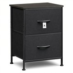 Topika Bedside Table Small End Table with 2 Drawers & Wooden Top Black