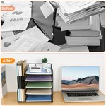 Topika - Desk Organiser with 5-Tier Tray & Side File Holder, Black Steel