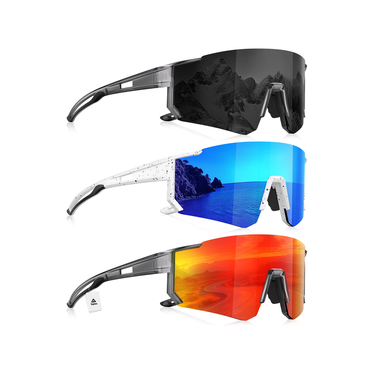 Topika Cycling Glasses Polarised Sports Sunglasses, 3 Pcs Cycle Sunglasses Topika Cycling Glasses Polarised Sports Sunglasses, 3 Pcs Cycle Sunglasses
