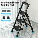 Topika-Folding Step Ladder,3 Step Stool Step Ladder w/ Wide Pedal for Home