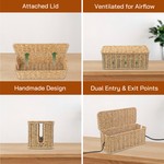 Topika Rattan Cable Management Box With Lid For Neat Cable Home Storage