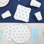 Topika - 144-Piece Baby Boy Elephant Party Plates and Paper Tableware Set