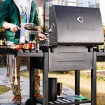 Topika Heavy-Duty Charcoal Smoker BBQ Grill with Side Shelf & Thermometer