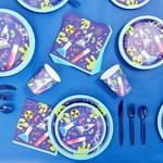 144pcs Science Party Supplies with Paper Party Plates Cups Napkins Cutlery