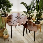 Topika - Nesting Coffee Table Set Pine Wood Palm Leaf Coffee Table 2 Set
