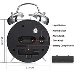 Topika Battery Powered Twin Bell Alarm Clock, Loud Ring Retro Metal Clock